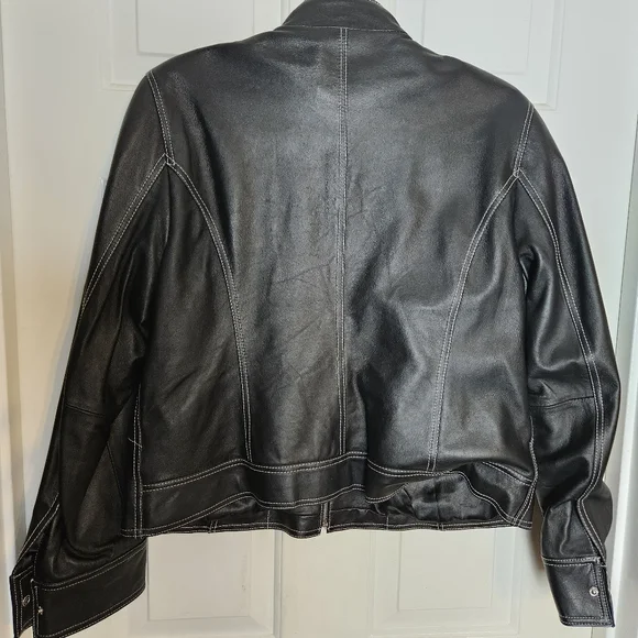 Pamela McCoy Women Black Biker Leather Jacket Size Large - Picture 2 of 10